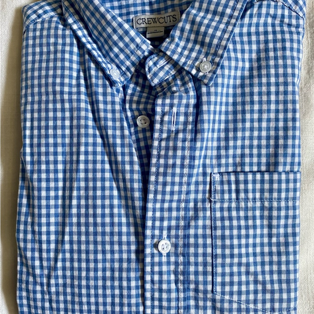 J.Crew Crewcuts Boys Button Down Poplin Shirt in Retro Blue Gingham Size 12